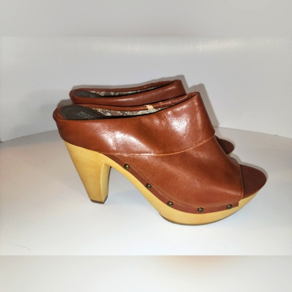 Women's Brown Leather Heeled Mules
